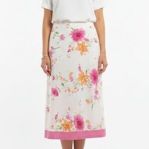 Emma James Floral Midi Skirt - Pink and Orange